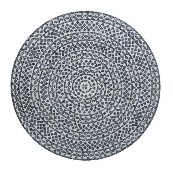 Piki 35 Inch Coffee Table, Mughal Capiz Inlaid Pattern, Gray, Gold