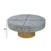 Piki 35 Inch Coffee Table, Mughal Capiz Inlaid Pattern, Gray, Gold