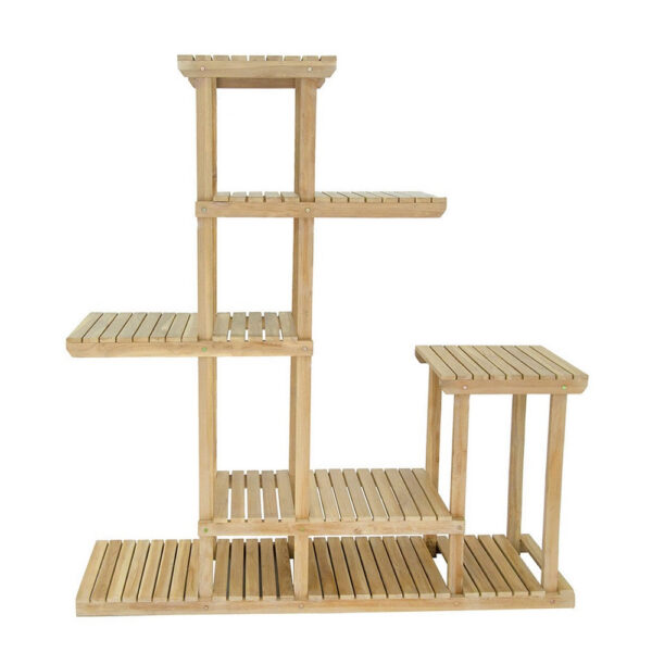 67 Inch Flower, Plant Stand, Multi Tier Shelf Design, Natural Teak Wood