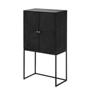 59 Inch Accent Cabinet, 2 Doors, Iron Stand, Acacia Wood, MDF, Black
