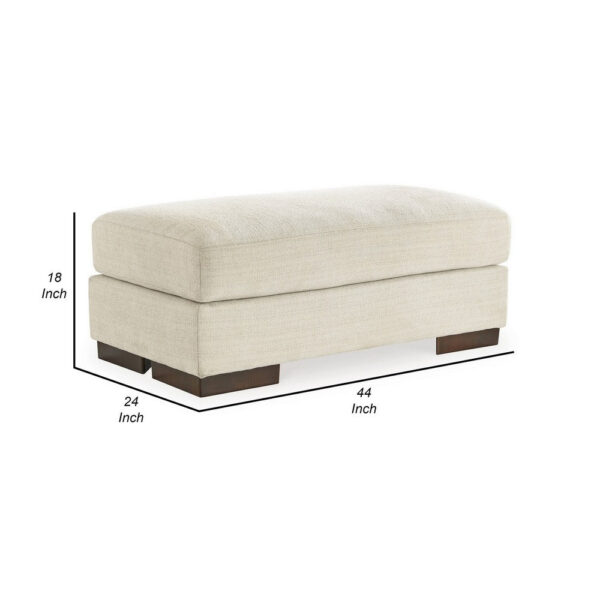 Magg 44 Inch Ottoman, Low Profile Block Feet, Beige Polyester Upholstery