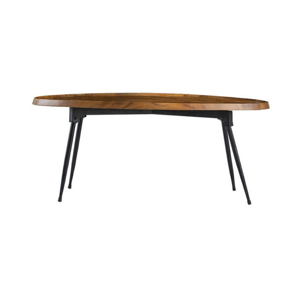 Aji 39 Inch Coffee Table, Oval Brown Wood Grain Acacia Wood Top, Metal Legs