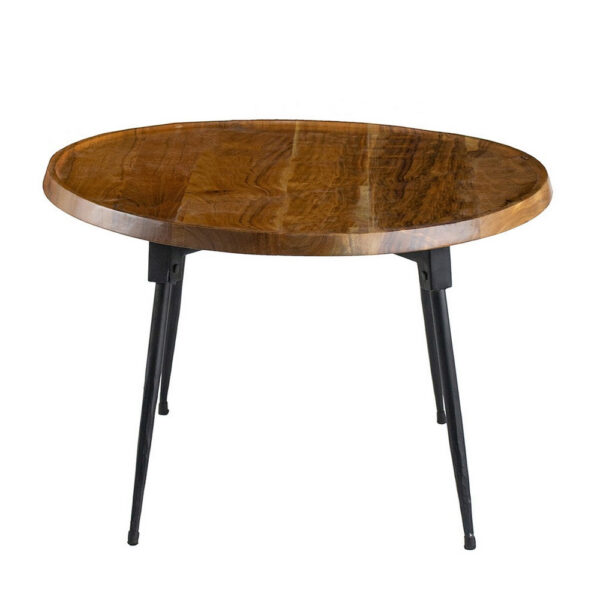 Aji 39 Inch Coffee Table, Oval Brown Wood Grain Acacia Wood Top, Metal Legs