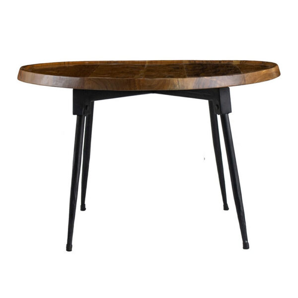 Aji 39 Inch Coffee Table, Oval Brown Wood Grain Acacia Wood Top, Metal Legs