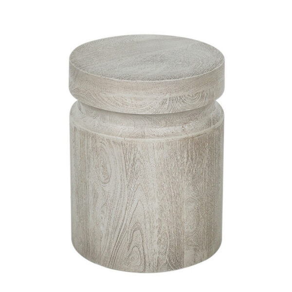 150220266991ab31b4408.jpeg Kiv 18 Inch Side End Table, Round Mango Wood Top, Carved Accent Base, Gray