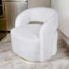 150220266991ab42ea011.jpeg Xion 30 Inch Swivel Accent Chair, White Fabric Upholstery, Gold Iron Base
