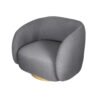 Eros 35 Inch Swivel Accent Chair, Plush Gray Fabric Upholstery, Gold Base