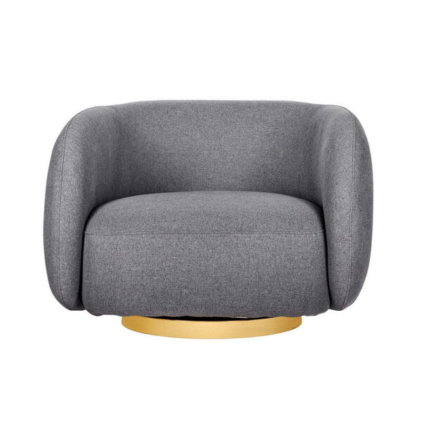 Eros 35 Inch Swivel Accent Chair, Plush Gray Fabric Upholstery, Gold Base