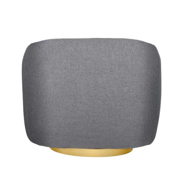Eros 35 Inch Swivel Accent Chair, Plush Gray Fabric Upholstery, Gold Base