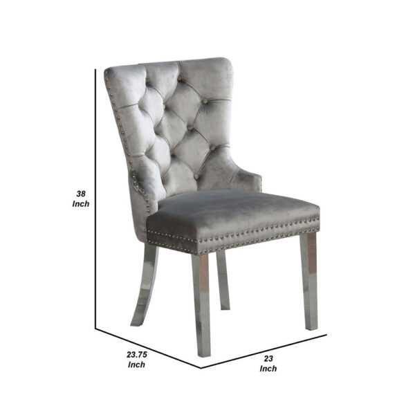 24 Inch Dining Side Chair Set of 2, Tufted Silver Gray Fabric, Chrome legs