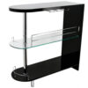 Zaina 42 Inch Modern Bar Table, 3 Shelves, Tempered Glass, Black, Chrome