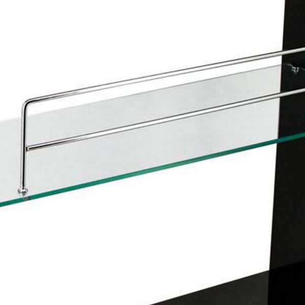 Zaina 42 Inch Modern Bar Table, 3 Shelves, Tempered Glass, Black, Chrome