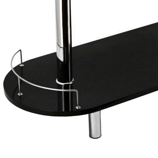 Zaina 42 Inch Modern Bar Table, 3 Shelves, Tempered Glass, Black, Chrome