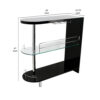 Zaina 42 Inch Modern Bar Table, 3 Shelves, Tempered Glass, Black, Chrome