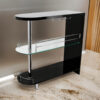 Zaina 42 Inch Modern Bar Table, 3 Shelves, Tempered Glass, Black, Chrome