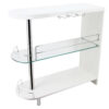 Zaina 42 Inch Modern Bar Table, 3 Shelves, Tempered Glass, White, Chrome