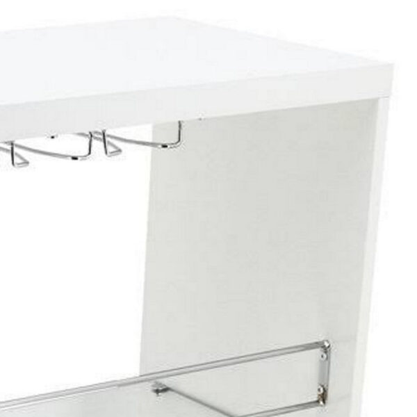 Zaina 42 Inch Modern Bar Table, 3 Shelves, Tempered Glass, White, Chrome