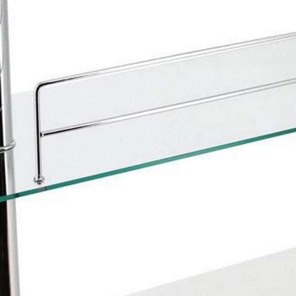Zaina 42 Inch Modern Bar Table, 3 Shelves, Tempered Glass, White, Chrome