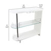 Zaina 42 Inch Modern Bar Table, 3 Shelves, Tempered Glass, White, Chrome