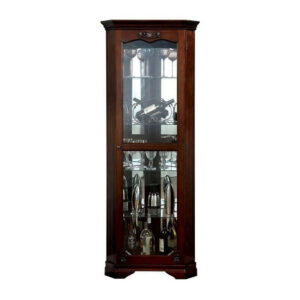 150220266991ab8fe7347.jpeg 72 Inch Corner Curio Cabinet, 5 Shelves, Tempered Glass Door, Brown Wood