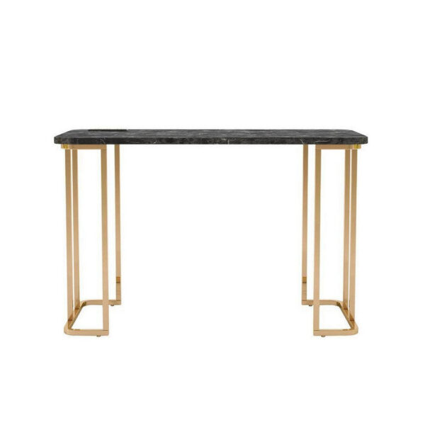 Jenny 47 Inch Desk, USB Power Outlet, Gold Metal Legs, Black Faux Marble