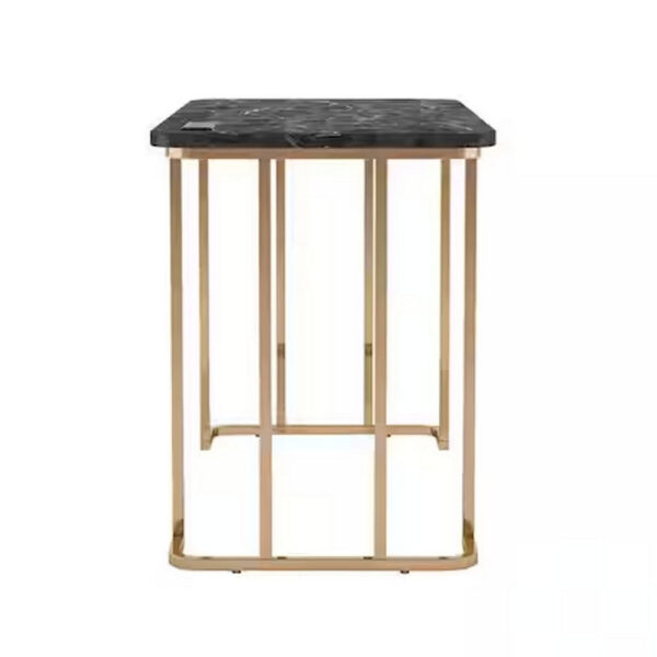 Jenny 47 Inch Desk, USB Power Outlet, Gold Metal Legs, Black Faux Marble