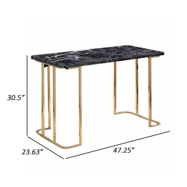 Jenny 47 Inch Desk, USB Power Outlet, Gold Metal Legs, Black Faux Marble