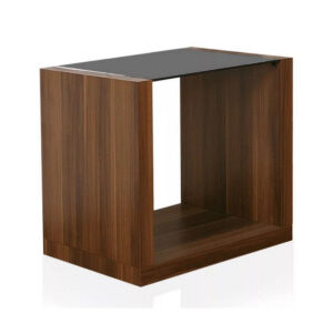 Bere 24 Inch Side End Table, Black Glass Top, Open Bottom Shelf, Brown Wood