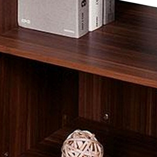 150220266991abc82b07b.jpeg Bere 47 Inch Sofa Table with Black Glass Top, Open Shelves, Brown Wood