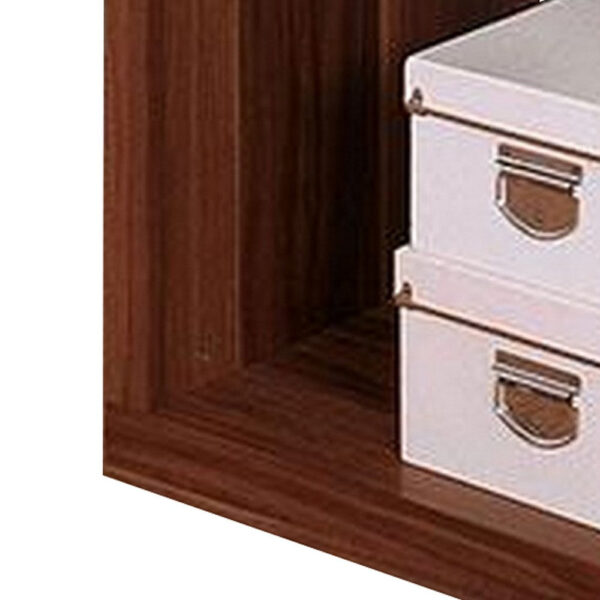 150220266991abcb70675.jpeg Bere 47 Inch Sofa Table with Black Glass Top, Open Shelves, Brown Wood