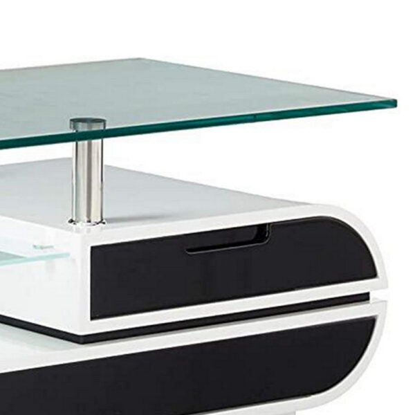 63 Inch TV Entertainment Console, Glass Top, Chrome Posts, Black, White