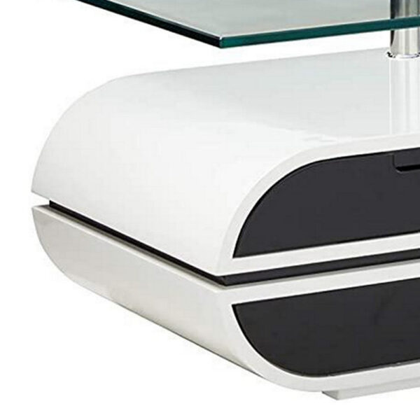 63 Inch TV Entertainment Console, Glass Top, Chrome Posts, Black, White