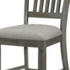 26 Inch Counter Height Chair Set of 2, Slat Back, Gray Wood, Fabric Seat