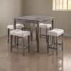5 Piece Counter Height Table Set with 4 Stools, Beige Fabric, Gray Wood