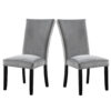 28 Inch Dining Side Chair Set of 2, Padded Gray Flannelette, Black Wood