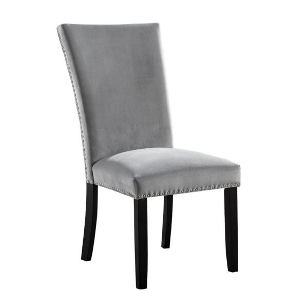 28 Inch Dining Side Chair Set of 2, Padded Gray Flannelette, Black Wood