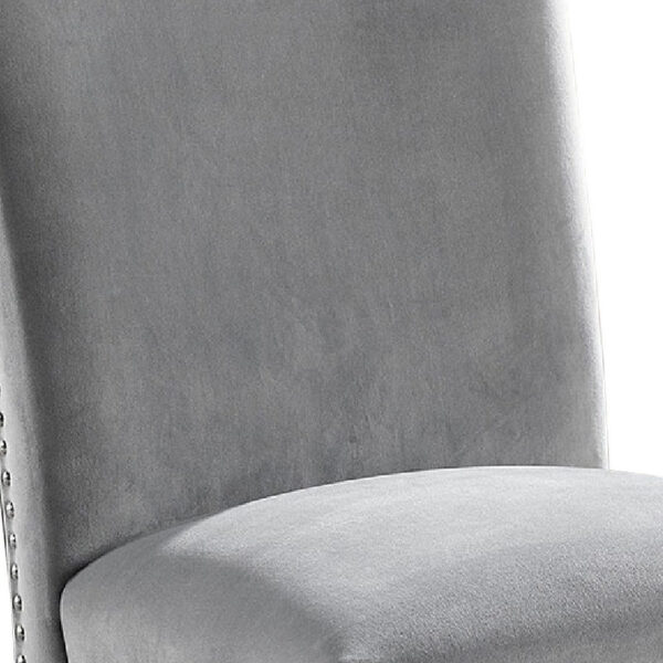 28 Inch Dining Side Chair Set of 2, Padded Gray Flannelette, Black Wood