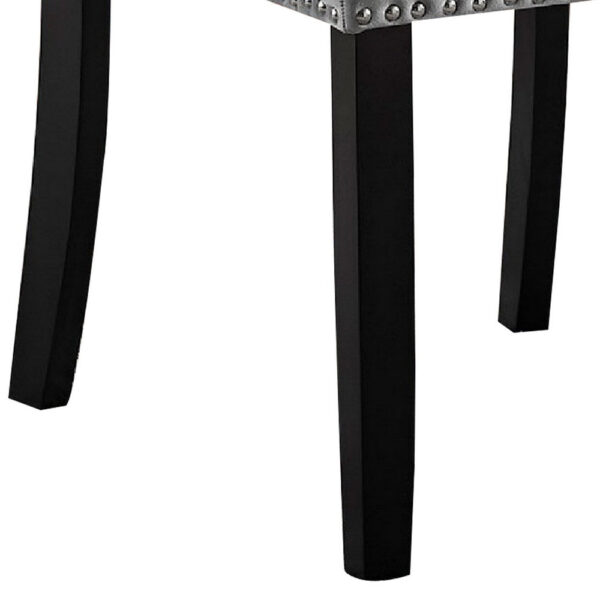 28 Inch Dining Side Chair Set of 2, Padded Gray Flannelette, Black Wood