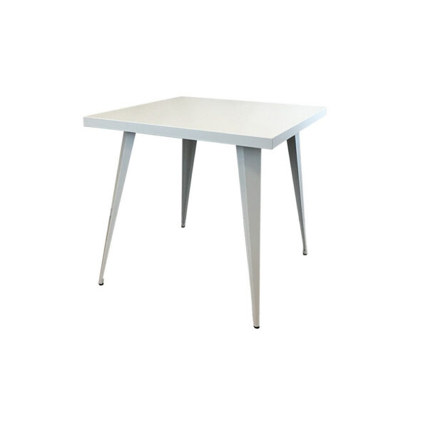 Oran 32 Inch Dining Table, Square Metal Top, Tapered Legs, White Finish