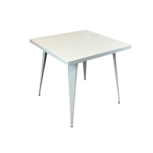 Oran 32 Inch Dining Table, Square Metal Top, Tapered Legs, White Finish