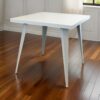 Oran 32 Inch Dining Table, Square Metal Top, Tapered Legs, White Finish
