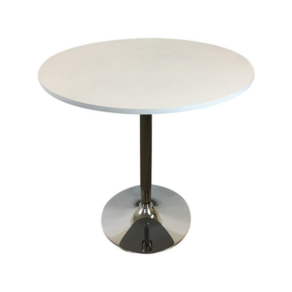 Mari 36 Inch Counter Height Table, White Round Top and Stainless Steel Base