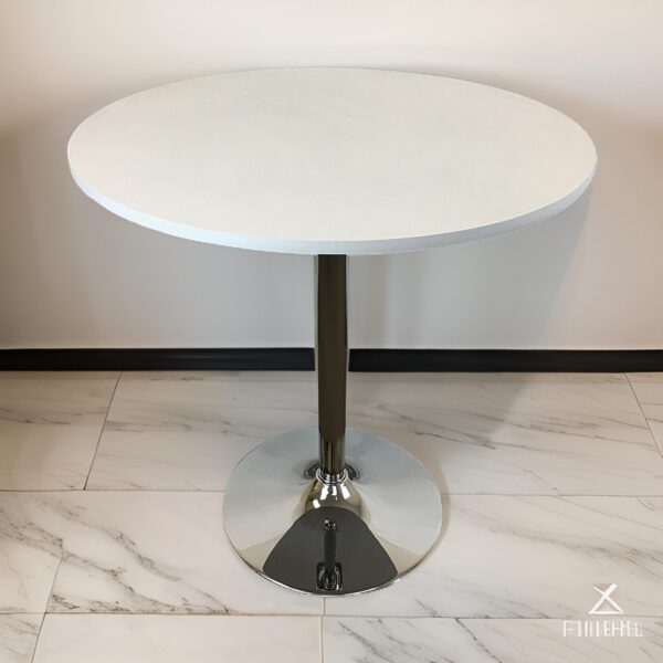 Mari 36 Inch Counter Height Table, White Round Top and Stainless Steel Base