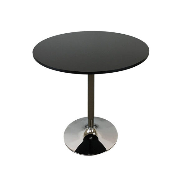 Mari 36 Inch Dining Table, Smooth Black Round Top and Stainless Steel Base