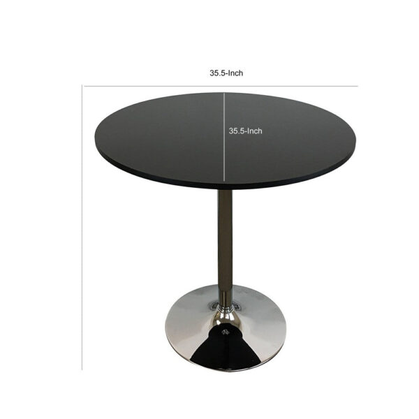 Mari 36 Inch Dining Table, Smooth Black Round Top and Stainless Steel Base