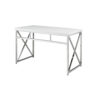 Gracie 47 Inch Desk, White Rectangular Top, Metal Legs in Chrome Finish