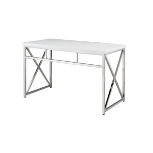 150220266991ac7eae5a5.jpeg Gracie 47 Inch Desk, White Rectangular Top, Metal Legs in Chrome Finish