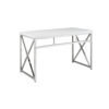 Gracie 47 Inch Desk, White Rectangular Top, Metal Legs in Chrome Finish