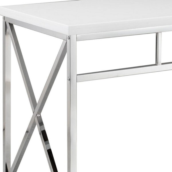 Gracie 47 Inch Desk, White Rectangular Top, Metal Legs in Chrome Finish