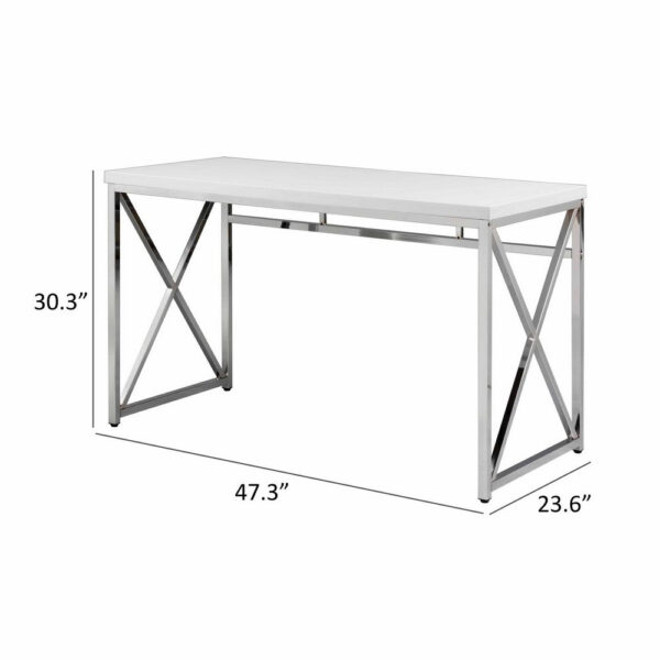 Gracie 47 Inch Desk, White Rectangular Top, Metal Legs in Chrome Finish